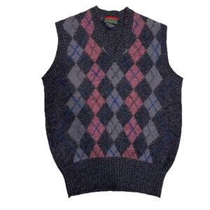 Y2K‎ Vintage Sweater Vest Mens M Argyle Knitted Wool Academia Preppy Wedding